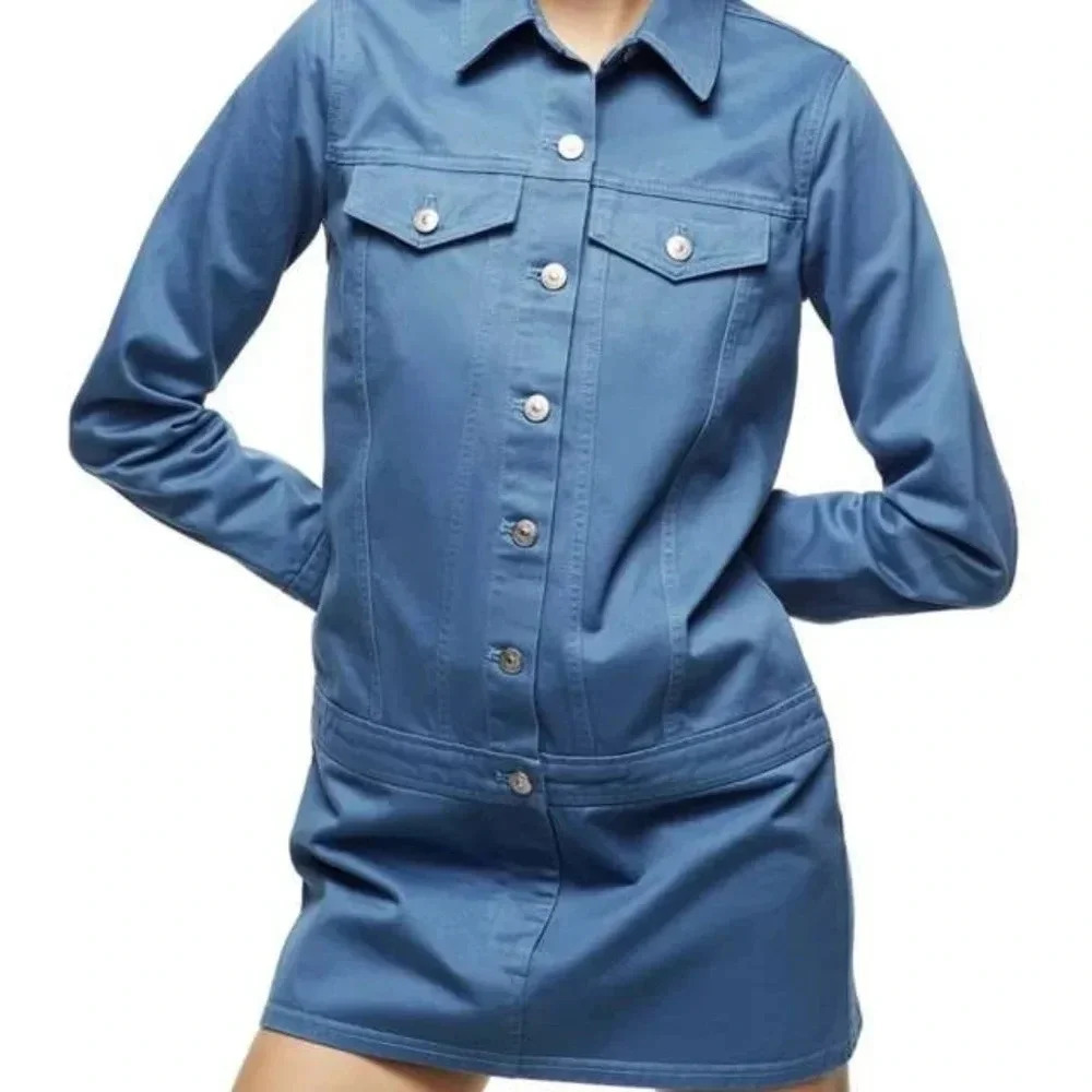 Zara Women's Denim Drop Waist Retro Boho Blue Casual Mini Dress Jean Size Large.